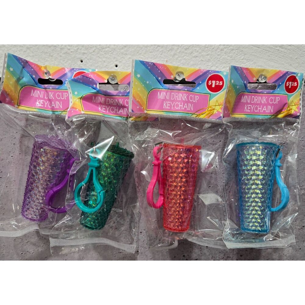 4- Pack Mini Studded Tumbler Keychains / Bulk Party Favors & Goodie Bag Fillers